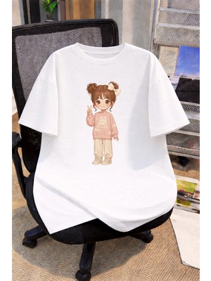 Lorvex Oversize Çocuk Genç Tişört %100 Pamuk Baskılı Rahat Kalıp Günlük Şık T-Shirt