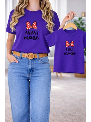 Lorvex Anne Kız Çocuk Kombin Twin T-Shirt Oversize – Anne & Çocuk Tişört Mouse Mom-Girl Baskı