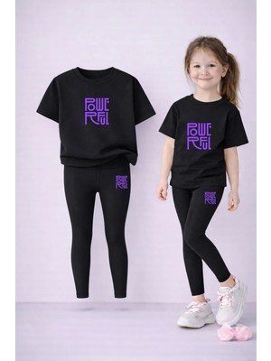 Lorvex Çocuk Takım Tayt Seti Kız T-Shirt ve Esnek Tayt %100 Pamuk Powerful Baskı – Günlük Rahat Spor Kombin