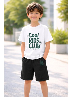 Lorvex Erkek-Kız Çocuk Tişört Şort Takım %100 Pamuk Yazlık Rahat Kalıp Baskılı T-Shirt Çocuk Kombin