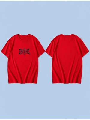 Lorvex Desire Pattern Baskılı %100 Pamuk Oversize Unisex Tişört Rahat Kesim T-Shirt
