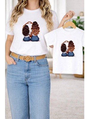 Lorvex Twin T-Shirt Anne Kız Çocuk Kombin Oversize – Anne & Çocuk Mom-Girl Love Baskılı