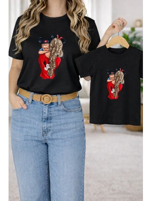 Lorvex Anne Çocuk Kombin Oversize Tişört – Anne & Çocuk Twin T-Shirt Kucakta Bebek Baskılı