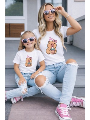 Lorvex Anne Kız Kombin Oversize Tişört Twin T-Shirt %100 Pamuk Rahat Kalıp