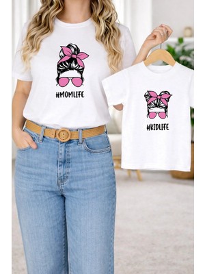 Lorvex Anne & Çocuk Tişört Oversize – T-Shirt Anne Kız Çocuk Twin Kombin Mom Lıfe Baskılı
