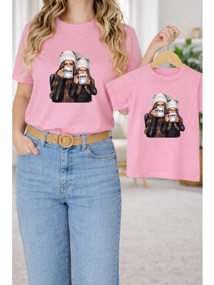 Lorvex Anne Kız Çocuk Kombin Oversize Tişört – Anne & Çocuk Twin T-Shirt Mama-Mini Baskılı