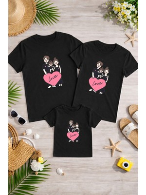 Lorvex Aile Kombin Oversize T-Shirt Anne Baba Çocuk %100 Pamuk Baskılı Rahat Kalıp (3 Adet Ayrı Sipariş Verilmelidir-Tekli Satılmaktadır)