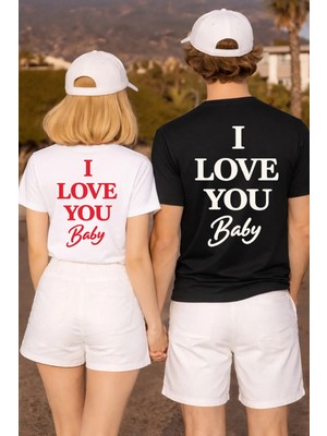 Lorvex T-Shirt Çift Kombin 14 Şubat Sevgililer Günü (Valentine’s Day) Tişört 2’li Love You Baby Baskı