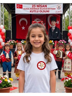 Lorvex 23 Nisan Rozet Baskılı Pamuklu Unisex Çocuk-Yetişkin Tshirt Tişört