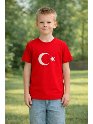 Lorvex Çocuk Tişört Unisex %100 Pamuklu Türk Bayrağı Baskılı T-Shirt