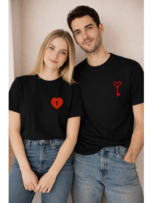 Lorvex Valentine’s Day Sevgililer Günü 14 Şubat Çift Kombin T-Shirt 2’li Unisex Anahtar Baskılı
