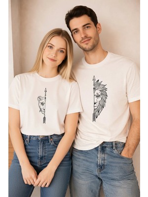 Lorvex T-Shirt 14 Şubat Çift Kombin Valentine’s Day Sevgililer Günü 2’li Aslan-Kaplan Baskılı