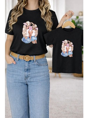 Lorvex Anne Kız Çocuk Kombin Oversize Tişört – Anne & Çocuk Twin Tshirt Çocuk Sevgisi Baskılı