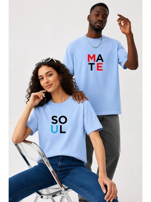 Lorvex Çift Kombin Erkek-Kadın Oversize T-Shirt %100 Pamuk Baskılı Rahat Kalıp Sevgili Tişörtü 2'li