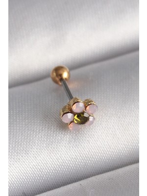 Colezium 316L Çelik Gold Renk Zirkon Taşlı Çiçek Tragus Piercing