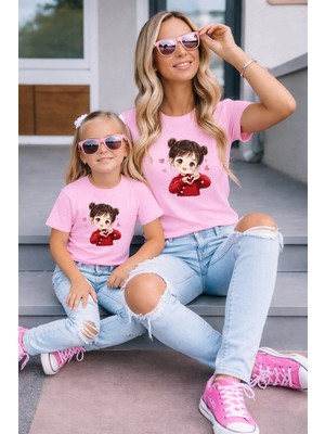 Lorvex Anne Kız Kombin Oversize Tişört Twin T-Shirt %100 Pamuk Rahat Kalıp