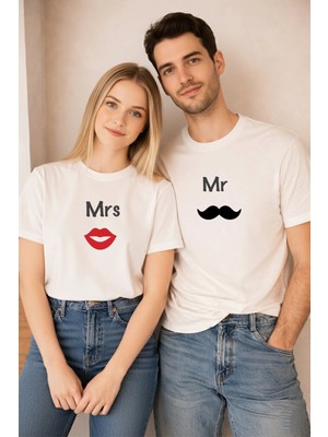 Lorvex Çift Kombin T-Shirt Valentine’s Day Sevgililer Günü 14 Şubat Unisex Mrs-Mr Baskılı Tişört 2’li