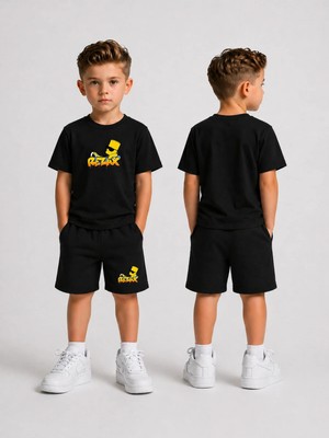 Lorvex Çocuk Şortlu Takım Erkek (Şort-T-Shirt) Baskılı Yazlık Spor Kombin Rahat Kalıp Takım