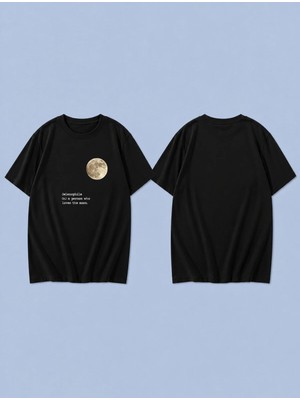 Lorvex Moon Words Yellow Baskılı %100 Pamuk Oversize Unisex Tişört Rahat Kesim T-Shirt