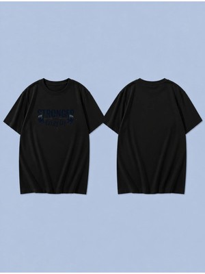 Lorvex Stronger Every Day Baskılı %100 Pamuk Oversize Unisex Tişört Rahat Kesim T-Shirt