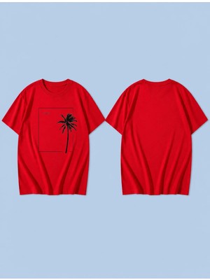 Lorvex Good Vibes Palm Baskılı %100 Pamuk Oversize Unisex Tişört Rahat Kesim T-Shirt