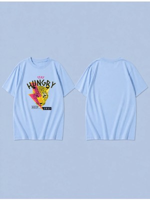 Lorvex Hungry Stay Baskılı %100 Pamuk Oversize Unisex Tişört Rahat Kesim T-Shirt