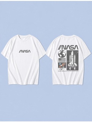 Lorvex Uzay Yolu Baskılı %100 Pamuk Oversize Unisex Tişört Rahat Kesim T-Shirt