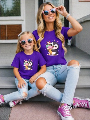 Lorvex Anne Kız Kombin Oversize Tişört %100 Pamuk Baskılı Rahat Kalıp Twin T-Shirt