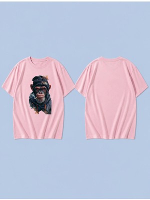 Lorvex Monkey Farm Baskılı %100 Pamuk Oversize Unisex Tişört Rahat Kesim T-Shirt