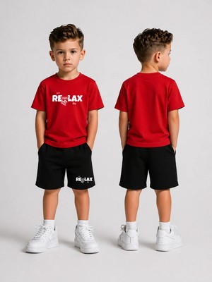 Lorvex Çocuk Şortlu Takım Erkek (Şort-T-Shirt) Baskılı Yazlık Spor Kombin Rahat Kalıp Takım
