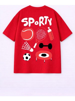 Lorvex %100 Pamuklu T-Shirt Oversize Unısex Rahat Kalıp Sporty Baskılı Tişört
