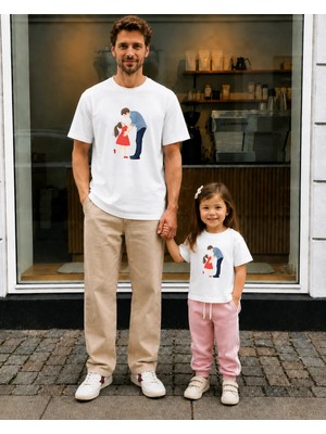 Lorvex Babalar Günü Baba Kız Kombin Tişört Oversize %100 Pamuk Baskılı T-Shirt (Kombin Için 2 Adet Sipariş Verilmelidir)