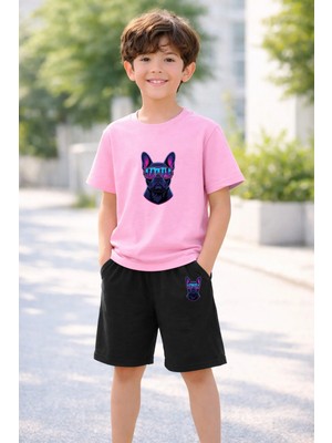Lorvex Erkek-Kız Çocuk Tişört Şort Takım %100 Pamuk Yazlık Rahat Kalıp Baskılı T-Shirt Çocuk Kombin