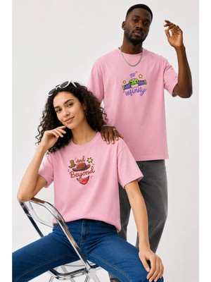 Lorvex Çift Kombin Erkek-Kadın Oversize T-Shirt %100 Pamuk Baskılı Rahat Kalıp Sevgili Tişörtü 2'li