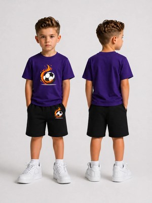Lorvex Çocuk Şortlu Takım Erkek (Şort-T-Shirt) Baskılı Yazlık Spor Kombin Rahat Kalıp Takım
