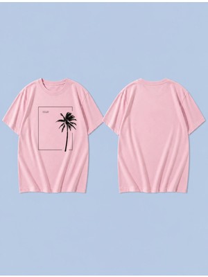 Lorvex Good Vibes Palm Baskılı %100 Pamuk Oversize Unisex Tişört Rahat Kesim T-Shirt
