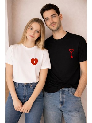 Lorvex Valentine’s Day Sevgililer Günü 14 Şubat Çift Kombin T-Shirt 2’li Unisex Anahtar Baskılı