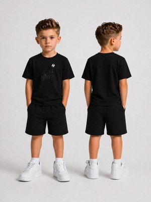 Lorvex Çocuk Şortlu Takım Erkek (Şort-T-Shirt) Baskılı Yazlık Spor Kombin Rahat Kalıp Takım