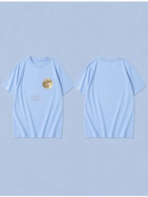 Lorvex Moon Words Yellow Baskılı %100 Pamuk Oversize Unisex Tişört Rahat Kesim T-Shirt