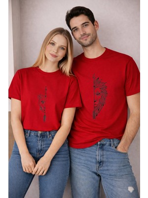 Lorvex T-Shirt 14 Şubat Çift Kombin Valentine’s Day Sevgililer Günü 2’li Aslan-Kaplan Baskılı