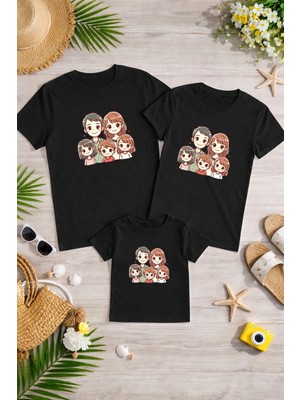 Lorvex Anne Baba Çocuk Kombin Tişört Pamuklu Oversize Aile Kombini T-Shirt (Ürünler Tekli Satılmaktadır)