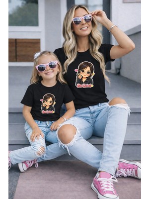 Lorvex Anne Kız Kombin Oversize Tişört %100 Pamuk Baskılı Rahat Kalıp Twin T-Shirt