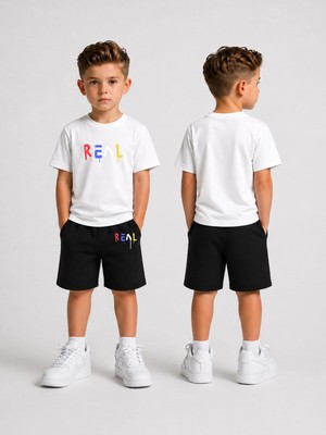 Lorvex Çocuk Şortlu Takım Erkek (Şort-T-Shirt) Baskılı Yazlık Spor Kombin Rahat Kalıp Takım