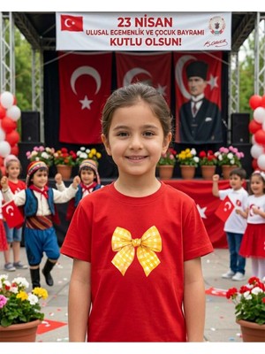 Lorvex 23 Nisan Temalı Sarı Kurdele Baskı Çocuk-Yetişkin Tshirt Tişört