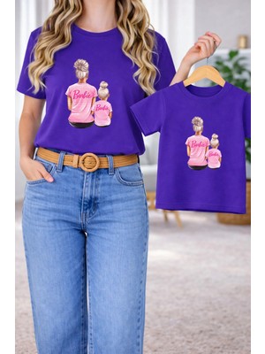 Lorvex Tişört Anne Kız Çocuk Kombin Oversize – Anne & Çocuk Twin T-Shirt Pembe Kombin Baskılı