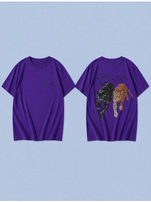 Lorvex Yırtıcı Ikili Baskılı %100 Pamuk Oversize Unisex Tişört Rahat Kesim T-Shirt