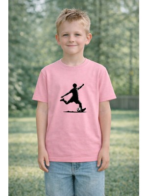 Lorvex %100 Pamuk Çocuk Baskılı Tişört Rahat Kalıp Kaleye Şut Baskılı T-Shirt