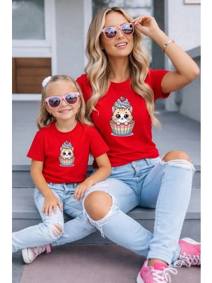 Lorvex Anne Kız Kombin Oversize Tişört %100 Pamuk Baskılı Rahat Kalıp Twin T-Shirt