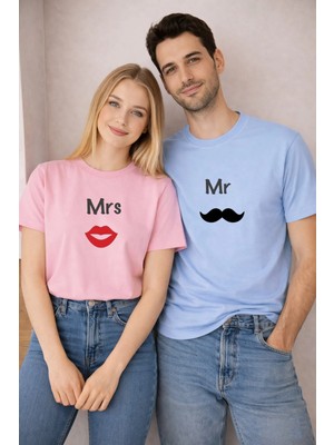 Lorvex Çift Kombin T-Shirt Valentine’s Day Sevgililer Günü 14 Şubat Unisex Mrs-Mr Baskılı Tişört 2’li