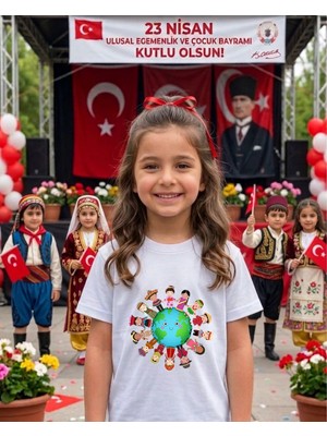 Lorvex 23 Nisan Dünya Çocukları Baskılı Pamuklu Unisex Çocuk-Yetişkin Tshirt Tişört
